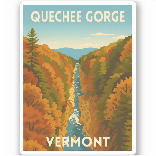 Vintage Travel Vermont Quechee Gorge Landscape  シール (正面)