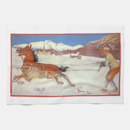 Vintage Travel, Winter in Engadin Switzerland キッチンタオル
