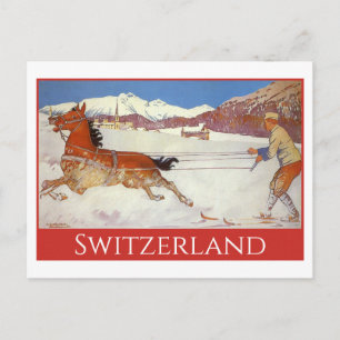 Vintage Travel, Winter in Engadin Switzerland ポストカード