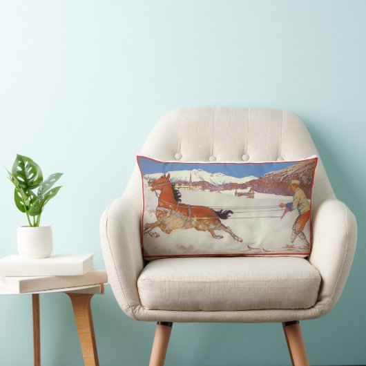 Vintage Travel, Winter in Engadin Switzerland ランバークッション (椅子)