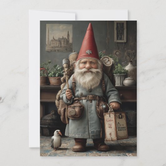 Vintage Traveler Christmas Gnome シーズンカード (正面)