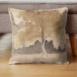 Vintage Tree Landscape Watercolor, Neutral Cottage クッション