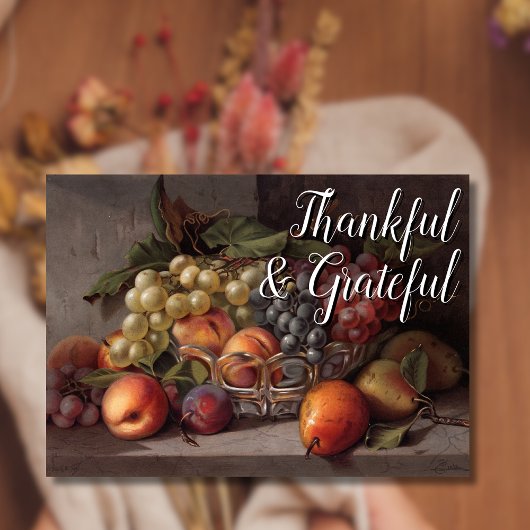 Vintage Trendy Grateful and Thankful Autumn Fruit シーズンカード