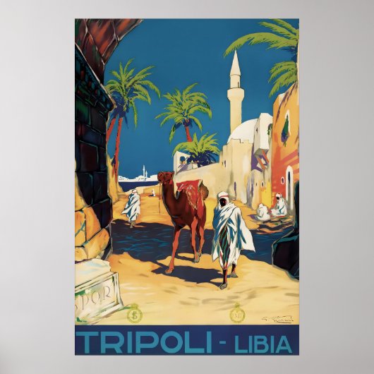 Vintage Tripoli Libya Travel Poster Print, Camel ポスター (正面)