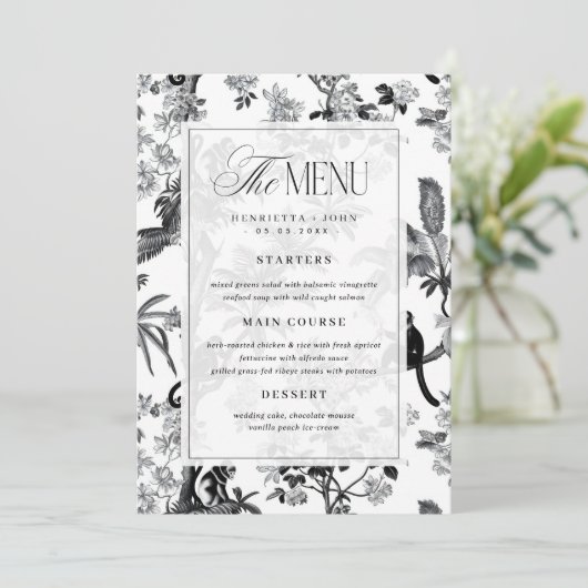 Vintage Tropical Chinoiserie Wedding Menu Card 招待状 (スタンド正面)