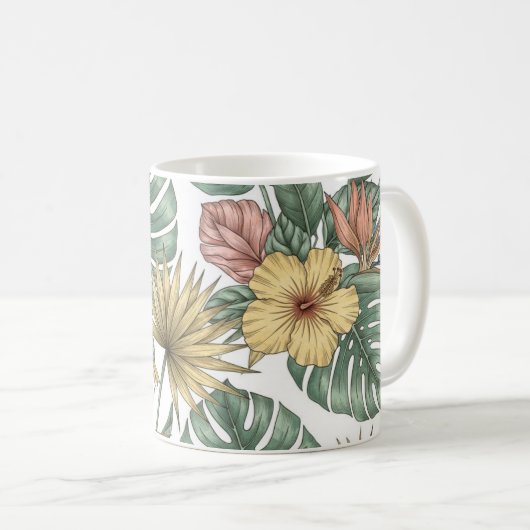 Vintage Tropical Floral Mug, Botanical Hibiscus  コーヒーマグカップ (正面右)