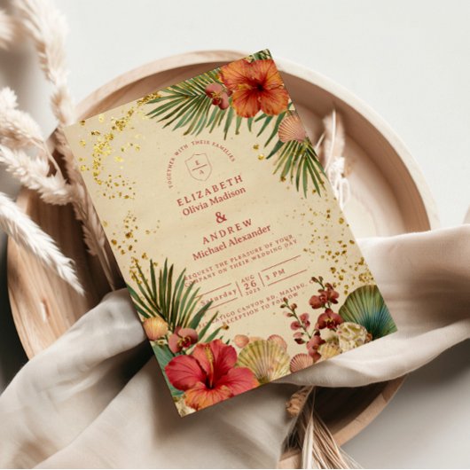 Vintage Tropical Floral Wedding 招待状