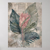 Vintage Tropical Leaves and Protea ポスター (正面)