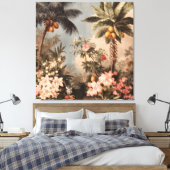 Vintage Tropical Paradise with Palm Trees キャンバスプリント (インサイチュ (寝室))
