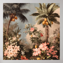 Vintage Tropical Paradise with Palm Trees ポスター