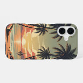 Vintage Tropical Sunset Scene iPhone 16ケース (裏面横)
