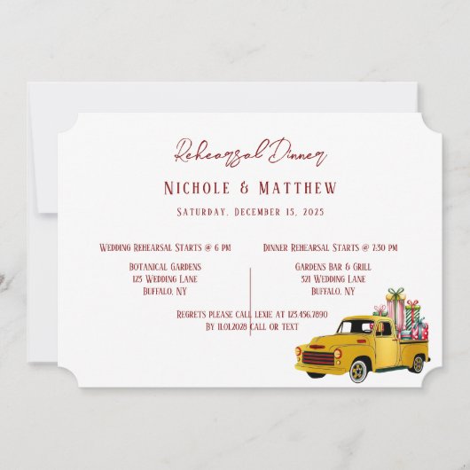 Vintage Truck Christmas Rehearsal Dinner 招待状 (正面)