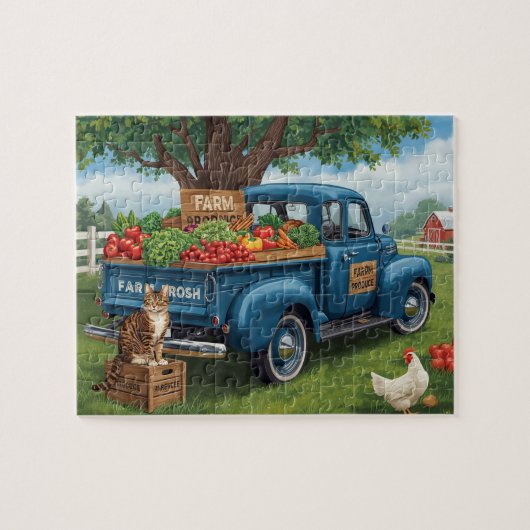 Vintage Truck Farm Produce Art ジグソーパズル (横)