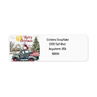 Vintage Truck Merry Christmas Address Labels ラベル