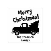 Vintage truck with Christmas tree drawing ラバースタンプ (インプリント)