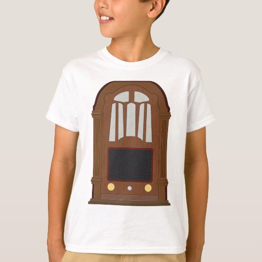 Vintage Tube Radio Antique Wooden Stereo Tシャツ (正面)