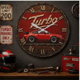 Vintage Turbo Sports Car ラージ壁時計