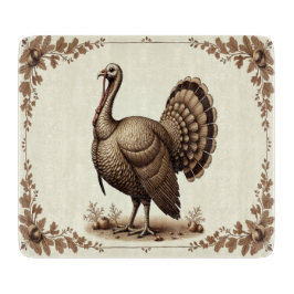 Vintage Turkey Thanksgiving Glass Cutting Board カッティングボード