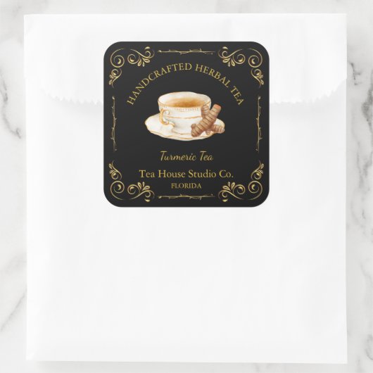 Vintage Turmeric Tea Square Label スクエアシール (バッグ)