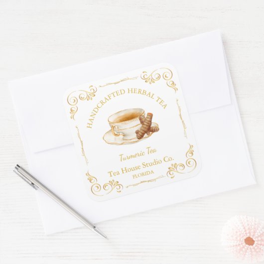 Vintage Turmeric Tea Square Label スクエアシール (封筒)