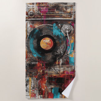 Vintage Turntable Street Art Vinyl Record  ビーチタオル