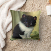 Vintage Tuxedo Kitten Illustration クッション (ブランケット)