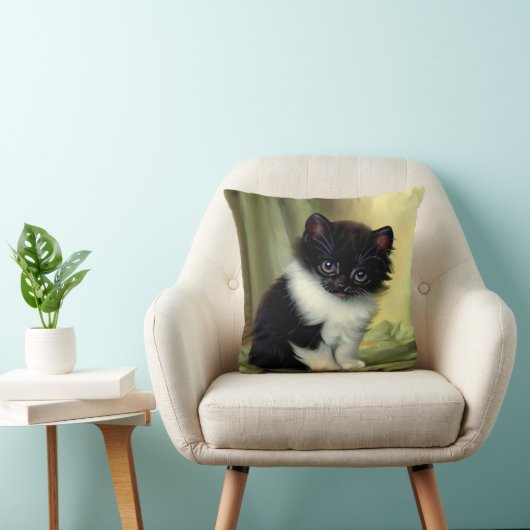 Vintage Tuxedo Kitten Illustration クッション (椅子)