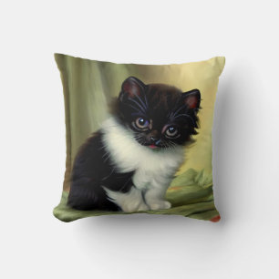 Vintage Tuxedo Kitten Illustration クッション