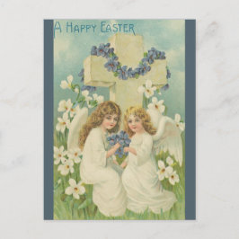 Vintage Two Angels With Cross Blue Flowers Easter ポストカード