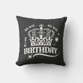 Vintage Typography Birthday Crown Black White クッション
