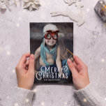 Vintage Typography Merry Christmas Full Photo シーズンカード<br><div class="desc">This chic and sweet Christmas card features simple typography with vintage vibes and a festive patterned back.</div>