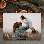 Vintage Typography Oranges Merry Christmas Photo  箔シーズンカード<br><div class="desc">This beautiful holiday photo card features vintage styled typography reading, "Merry Christmas" in real foil. The back of the card contains a vintage design of winter oranges and blossoms. A dark gradient photo overlay on the front of the card allows the white text to stand out against your photo -...</div>
