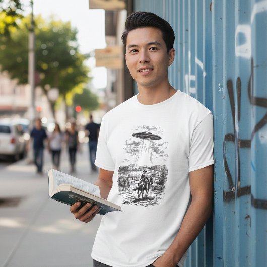 Vintage UFO Cow Abduction Illustration Tシャツ