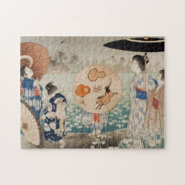 Vintage ukiyo-e ladies with umbrella art geishas ジグソーパズル