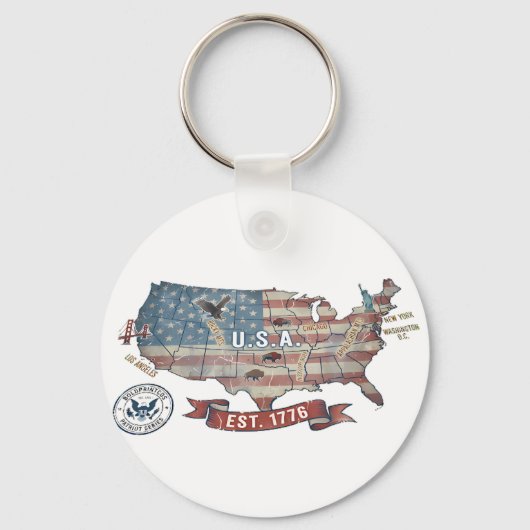 Vintage United States Map - American Patriot Wilde キーホルダー (正面)