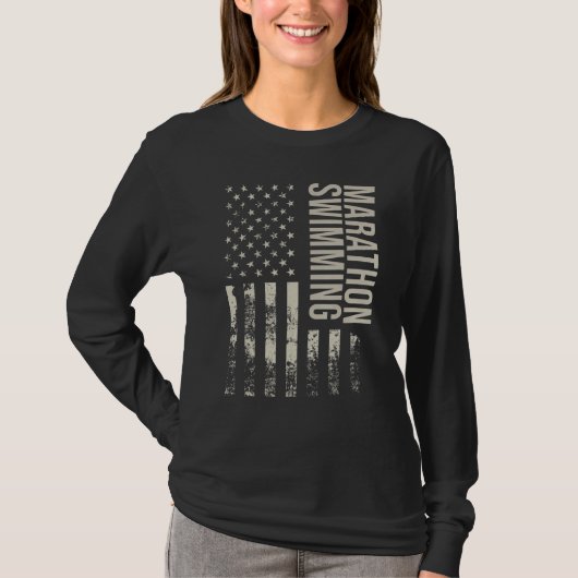 Vintage US American Flag Marathon Swimming Tシャツ (正面)