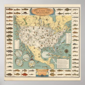 Vintage US Fish Map ポスター (正面)