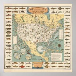 Vintage US Fish Map ポスター
