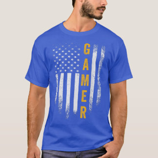 Vintage USA American Flag Gamer Funny Gaming Video Tシャツ