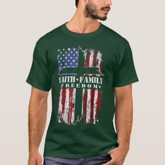 Vintage USA Flag Faith Family Freedom Patriotic Ch Tシャツ