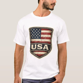 Vintage USA Flag Shield T-Shirt | Distressed Ameri Tシャツ