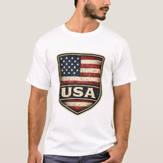 Vintage USA Flag Shield T-Shirt | Distressed Ameri Tシャツ