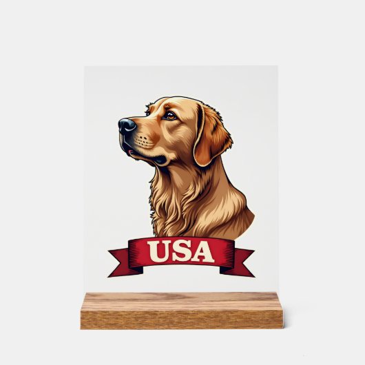 Vintage USA Golden Retriever Engraving Shirt アクリルサイン (正面)