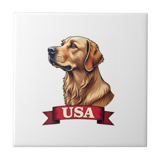 Vintage USA Golden Retriever Engraving Shirt タイル (正面)