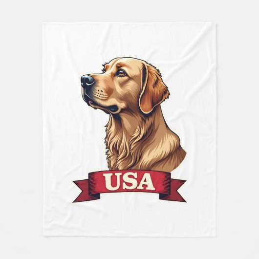 Vintage USA Golden Retriever Engraving Shirt フリースブランケット (正面)