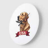 Vintage USA Golden Retriever Engraving Shirt ラージ壁時計 (傾斜)