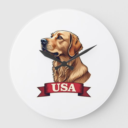 Vintage USA Golden Retriever Engraving Shirt ラージ壁時計 (正面)
