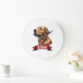 Vintage USA Golden Retriever Engraving Shirt ラージ壁時計 (ホーム)