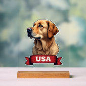 Vintage USA Golden Retriever Engraving Shirt 4 アクリルサイン (ニュートラル)