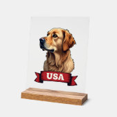Vintage USA Golden Retriever Engraving Shirt 4 アクリルサイン (傾斜)